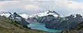 Blick von der Panorama Ridge mit Guard Mountain (links), Glacier Pikes, Garibaldi Lake, The Table, Mt. Garibaldi und Mount Price (rechts)