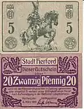 Notgeld der Stadt Herford mit Grafik des Wittekindbrunnens (1920)