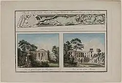 Ehemaliges Hôtel Caron de Beaumarchais: Ansicht und Plan des Gartens