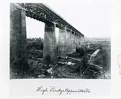 Historisches Foto der High Bridge, rechts in der unteren Hälfte die lower wagon bridge