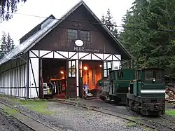 Slowakei:Historische Spitzkehren-Waldbahn – Depot der HLÚŽ im Museum des Kysuce-Dorfes, Vychylovka