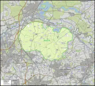 Karte der Haard mit Bergen, Gewässern und Zechenstandorten