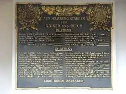 Gedenktafel für gefallene Hamburger Soldaten in den Kolonialkriegen sowie in China