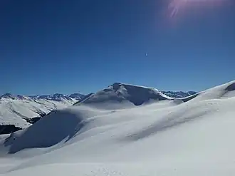Hanengretji, aufgenommen von Norden (Grat zwischen Wannengrat und Chörbsch Horn)