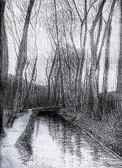 Skizze: Der Avre-Bach mit dem Treidelweg zwischen St. Mard und St. Aurin (1914)