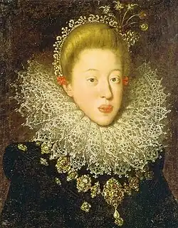 Hans von Aachen: Erzherzogin Maria von Österreich, 1604. Halskrause aus Spitze