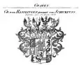 Gemehrtes Wappen der Grafen von Hasslingen genannt Schickfuss (preußisches Diplom 1824)