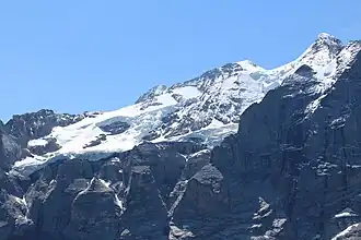 Hengsterengletscher vom Hornseewli aus gesehen mit Rosenhorn, Mittelhorn und Wetterhorn.