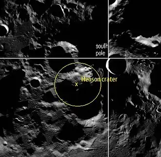 Der Kraterbereich ist gelb umranded