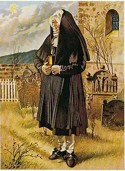 Wommelshausen, Trauertracht mit weißer Haube und Trauermantel, 1881, Obergericht Amt Blankenstein