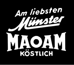 Historisches Ambigramm-Logo Maoam, zwischen 1900 und 1931. Spiegelsymmetrie (vertikale Achse).