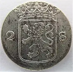 Holländische 2-Stuiver-Münze, Avers, 1774