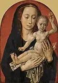 Hugo van der Goes: Madonna mit Kind (um 1479) -in den Zwickeln links und rechts die Wappen des Ehepaares van Overbeke-de Keysere