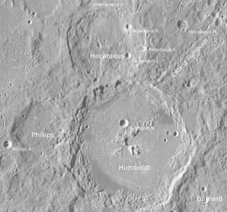 Hecataeus (oben Mitte) und Umgebung (LROC-WAC)