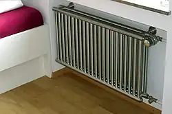 Beispiel einer reinen Konvektionsheizung, ein Heizkörper aus rostfreiem Edelstahl.