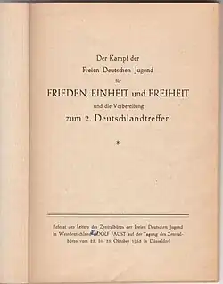 Einband des IB 456 Otto Nebelthau: Mein Gemüsegarten als Hülle für eine Tarnschrift der FDJ (West) von 1953 und S. 9 mit dem Titelblatt für den tatsächlichen Inhalt