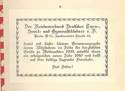 Einkleber des Reichsverbands Deutscher Turn-, Sport- und Gymnastiklehrer in IB 429 (Weihnachten 1939)