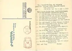 IB-Bestellkarte des Insel Verlags für den Buchhandel vom April 1935