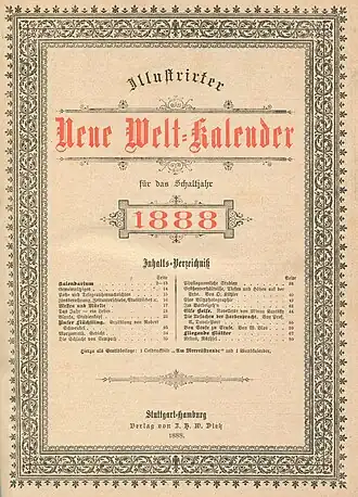 Illustrirter Neue Welt-Kalender Titelblatt von 1888