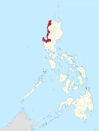 Lage des Bezirkes Ilocos (Ilocos-Region) innerhalb der Philippinen