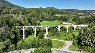 Das über 200 m lange Ilzbach-Viadukt bzw. Grub-Viadukt – längstes Viadukt der Feistritztalbahn