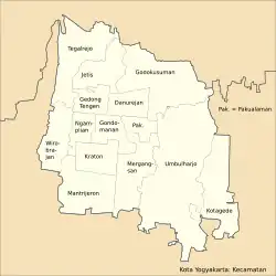 Übersichtskarte der 14 Kecamatan