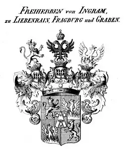 Wappen der Freiherren von Ingram zu Liebenrain, Fragburg und Graben (1777)