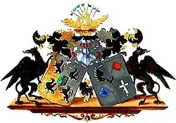 Ehe-Allianzwappen Moritz, Freiherr von Innhausen und Knyphausen, Herr zu Leer und Thedinga, Drost zu Esens (1795–1854), und Marie geb. Comtess von Haeseler (1806–1840)