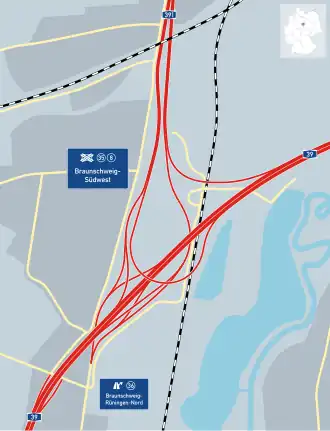 Übersichtskarte Autobahndreieck Braunschweig-Südwest