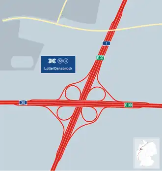 Übersichtskarte Autobahnkreuz Lotte/Osnabrück
