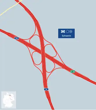 Übersichtskarte Autobahnkreuz Schwerin