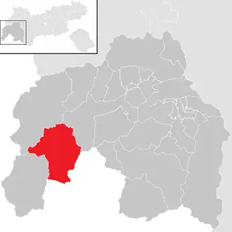 Lage der Gemeinde Ischgl im Bezirk Landeck (anklickbare Karte)