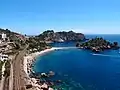 Trassenverlauf der Bahnstrecke an der Isola Bella in Taormina