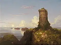 Italian Coast Scene with Ruined Tower oder Romantic Landscape with Ruined Tower (1838)