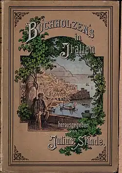 Umschlagillustration der 28. Auflage (1885) von Buchholzens in Italien