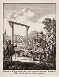 Perssons Hinrichtung auf einem Kupferstich (1698) von Jan Luyken