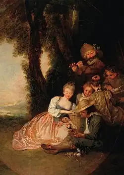 Antoine Watteau, in Erwartung einer Erklärung, 18. Jahrhundert.