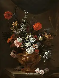 Blumen in einer skulptierten Kupfervase, signiert, Öl auf Leinwand, 149 × 109 cm, Towneley Park (National Trust)