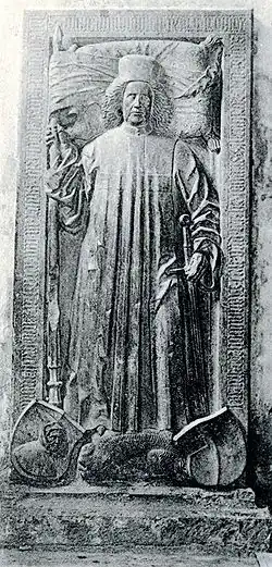 Grabplatte Johann Siebenhirters in der Stiftskirche Millstatt. Postkarte von 1923. Johann Siebenhirter war der erste Hochmeister des St. Georgs-Ritter-Ordens im Stift Millstatt in Millstatt / Kärnten / Österreich