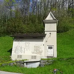 Johann Ulrich Steiger (1920–2008) Holzschneider, Holz- und Steinbildhauer, Lithograf und Galerist. Sgraffito, Wilerstrasse 94, Wattwil