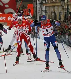 John Kristian Dahl (25) hinter Andrei Parfjonow bei der Tour de Ski 2007/08 in Prag