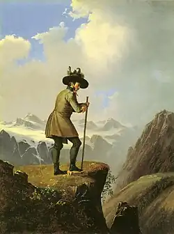 Anastasius Grün auf dem Loser, im Hintergrund das Dachsteinmassiv