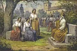 Josef Mathauser: Richter Krok und seine drei Töchter Kazi, Teta und Libuše (um 1900)