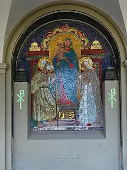 Joseph von Moos (1859–1939), Helena von Moos-Schmid von Böttstein Helena (* 18. Februar 1871; † 31. Mai 1958). Josefa Louise von Schmid von Böttstein geb. Müller von Altdorf (1832–1897), Maria von Schmid geb. Böttstein (* 21. März 1862; † 30. Dezember 1902) Friedhof Friedental, Luzern. Feld 20, Hallengräber Nr. 119–121