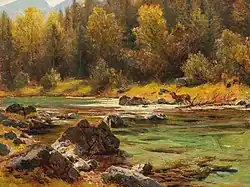 Rothirsch im Fluß, 1865