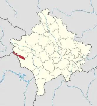 Lage der Gemeinde Junik im Kosovo (anklickbare Karte)