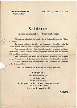 Scan des Tagesbefehls vom 21. September 1939