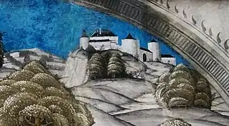 Wandbild (Ausschnitt) aus dem Fresko von 1515 im Kloster Sankt Georgen in Stein am Rhein. Maler: Tomas Schmid und Ambrosius Holbein.