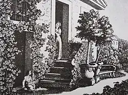 Christiane und der vierjährige August. Kupferstich von K. W. Lieber nach einer Zeichnung von Goethe, 1793