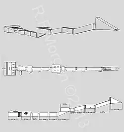 Isometrische Darstellung, Grundriss und Schnittzeichnung des Grabes
